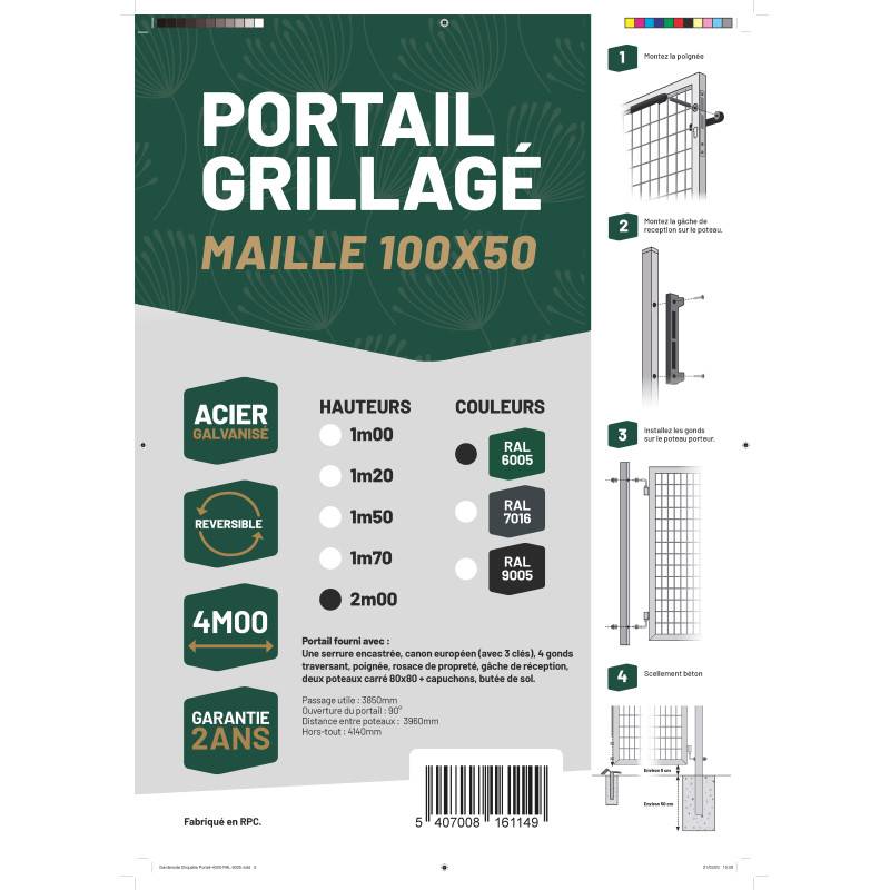 Portail grillagé Square passage 4m ht 2m vert - Easy Clôture - Imagen 7