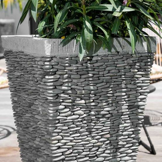 Pot bac jardinière carré galet 80cm jardin extérieur zen - Image 4