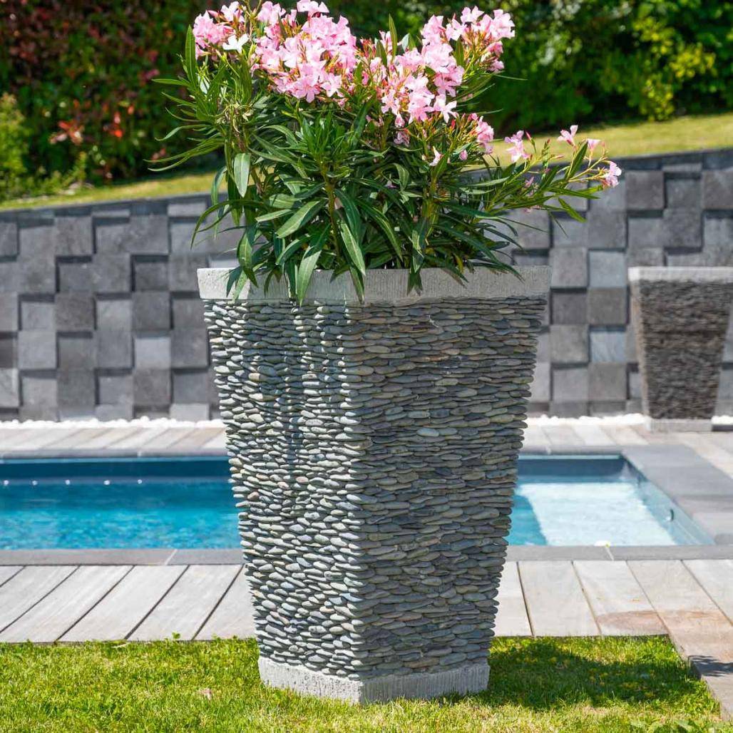 Pot bac jardinière carré galet 80cm jardin extérieur zen - Image 2