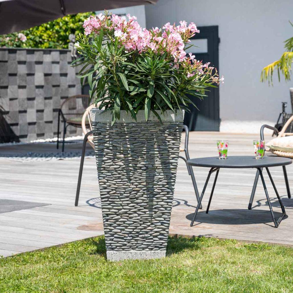 Pot bac jardinière carré galet 80cm jardin extérieur zen - Image 5