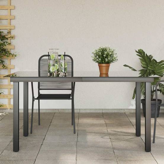 Table de jardin Aluminium et verre Noir 150 x 90 x 74 cm, Poids :24.2kg - PANGIVO - Image 1