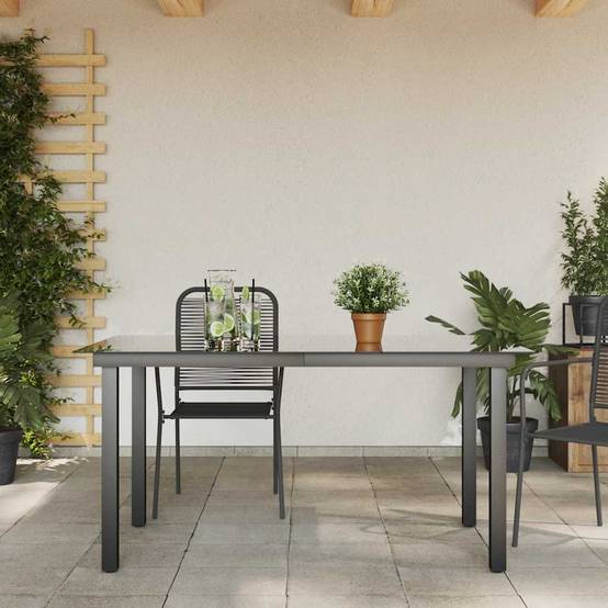 Table de jardin Aluminium et verre Noir 150 x 90 x 74 cm, Poids :24.2kg - PANGIVO - Image 3
