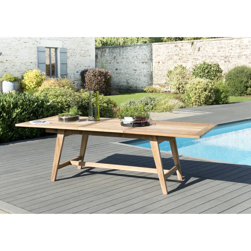 Macabane - FUN - Ensemble de jardin Table bois teck 180/240 et 6 chaises taupe - Imagen 3