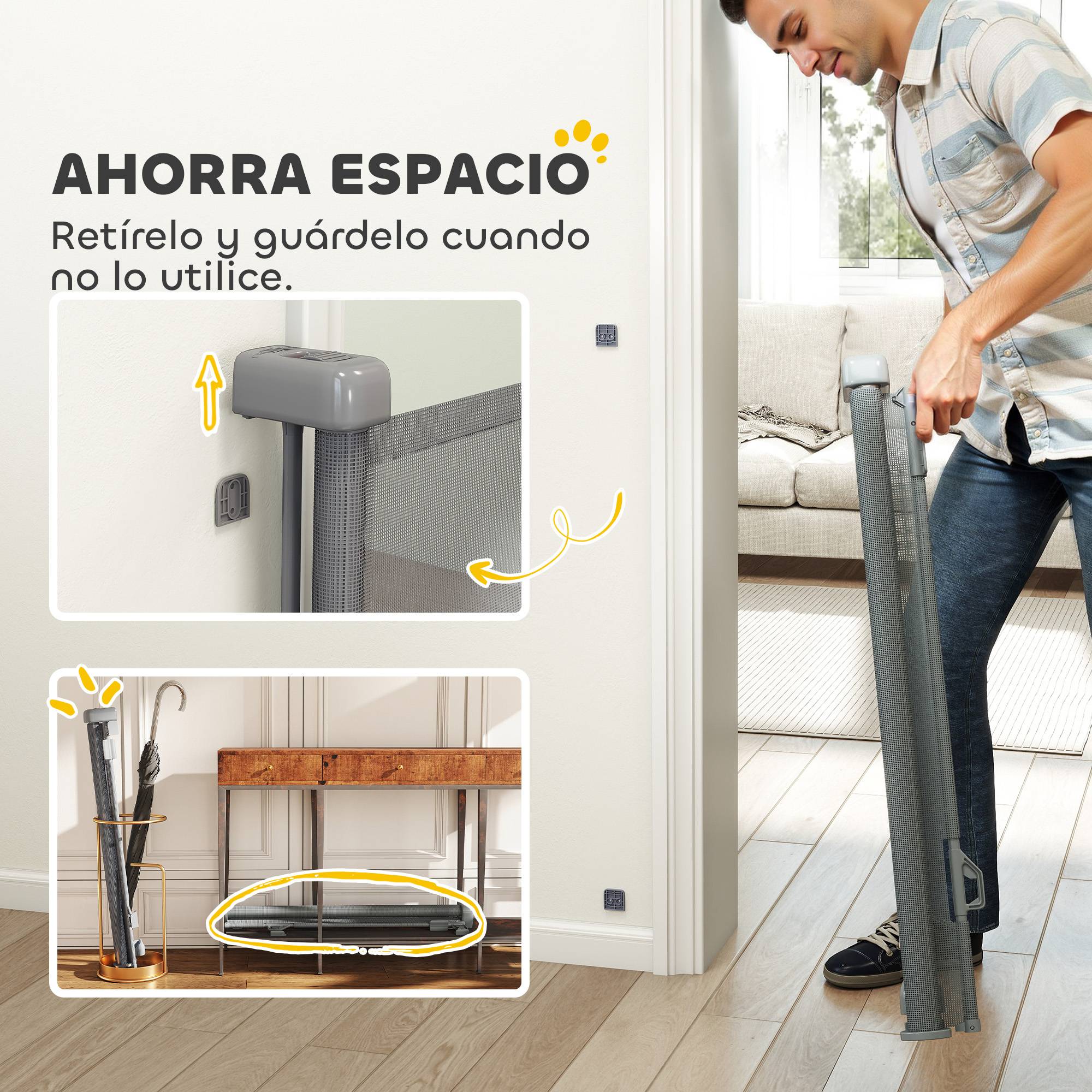 Barrière de sécurité rétractable pour chien, extensible jusqu'à 180 cm de large, pour escaliers et portes, grise - Image 10