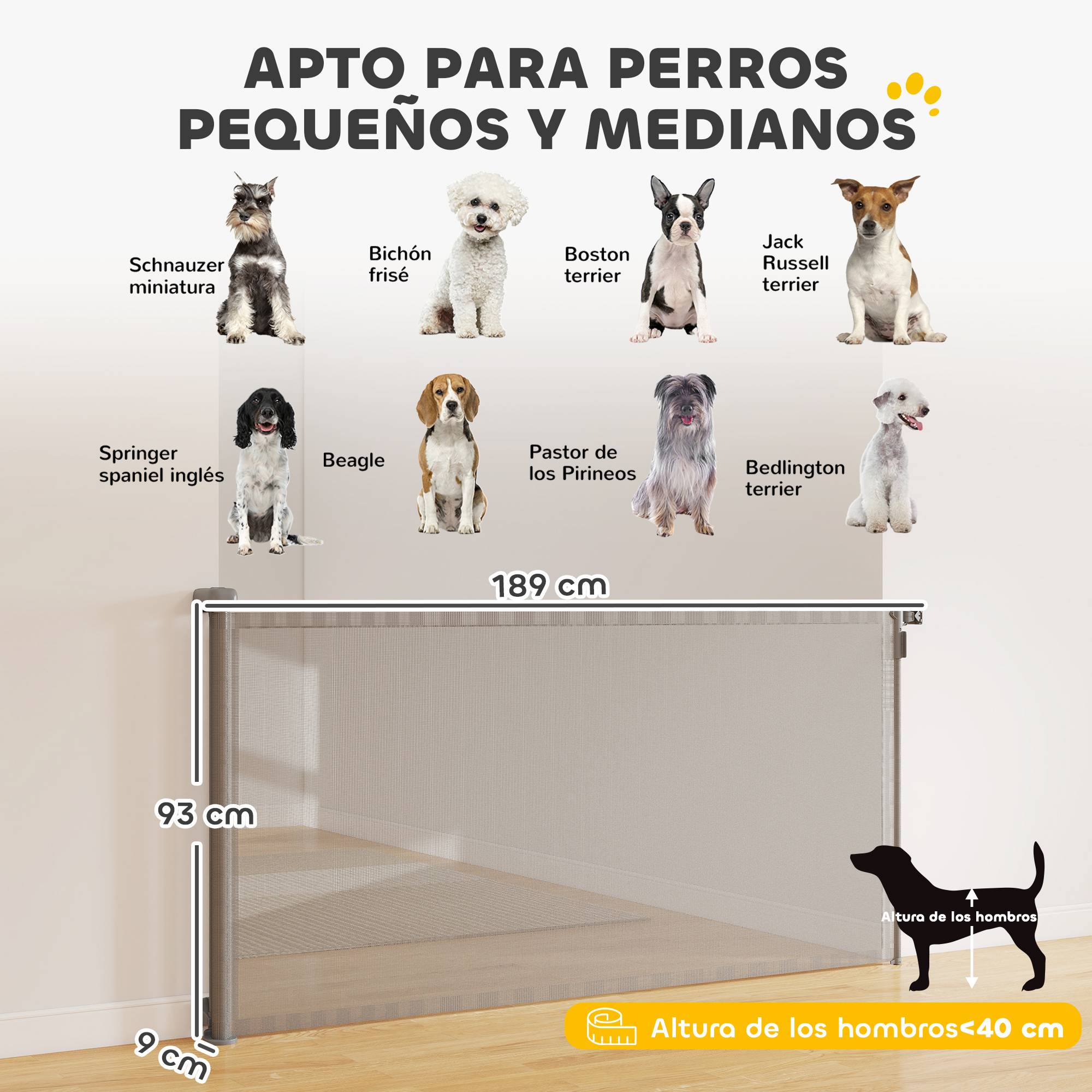 Barrière de sécurité rétractable pour chien, extensible jusqu'à 180 cm de large, pour escaliers et portes, grise - Image 5