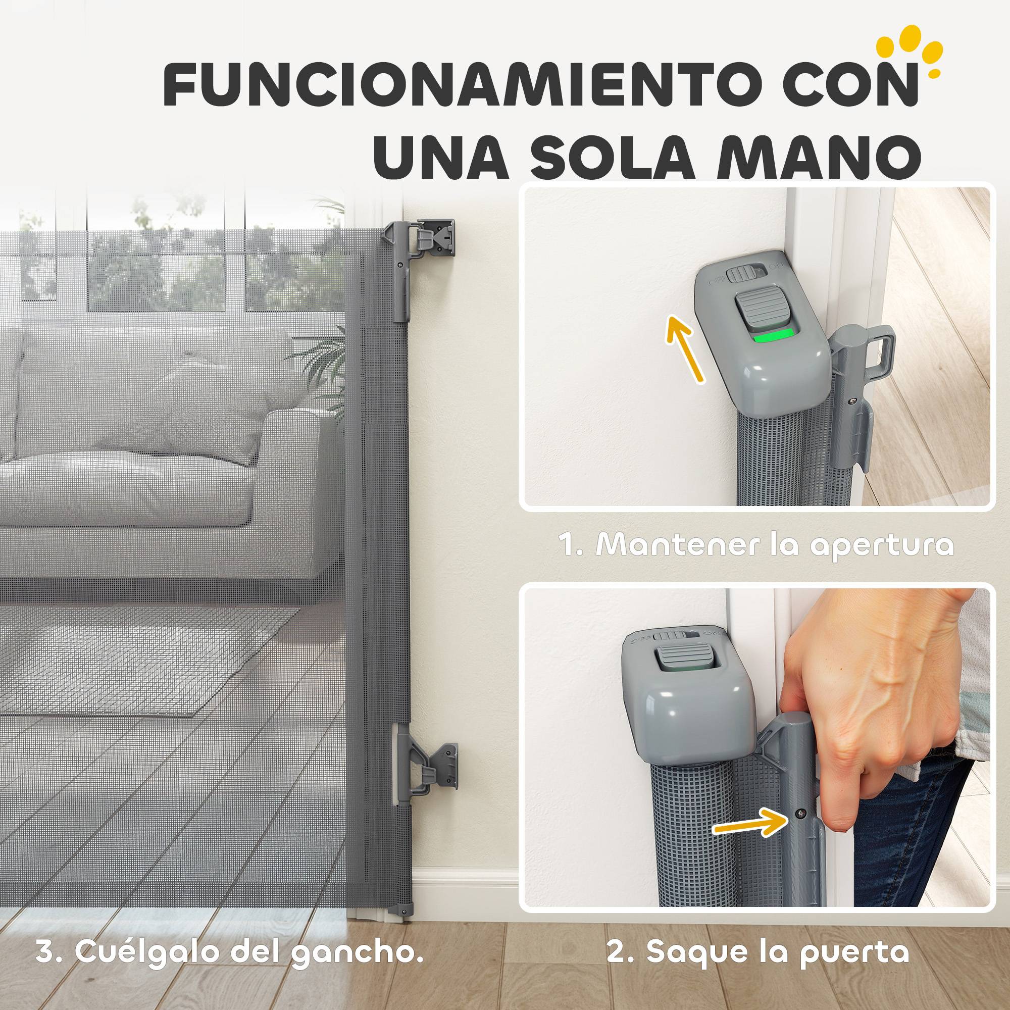 Barrière de sécurité rétractable pour chien, extensible jusqu'à 180 cm de large, pour escaliers et portes, grise - Image 7