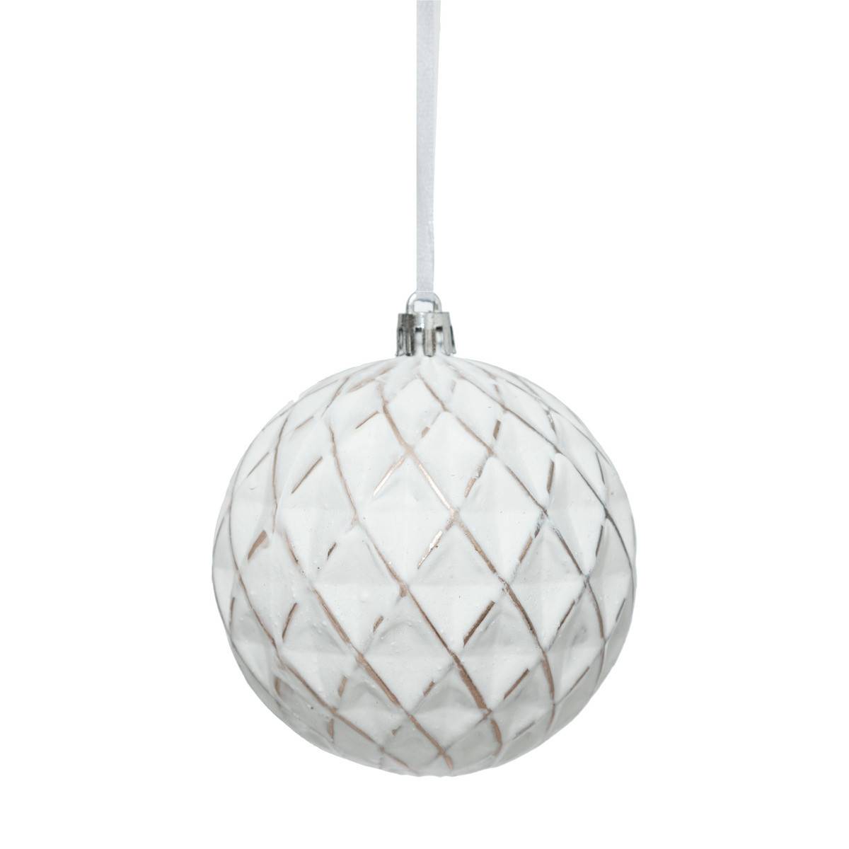 Fééric Lights & Christmas - Déco de sapin Lot de 4 Boules de noël aspect céramique D 8 cm Blanc et Doré - Imagen 2