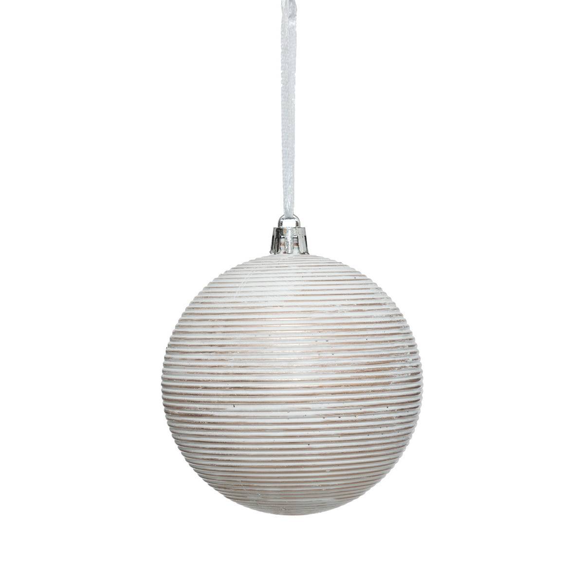 Fééric Lights & Christmas - Déco de sapin Lot de 4 Boules de noël aspect céramique D 8 cm Blanc et Doré - Imagen 3