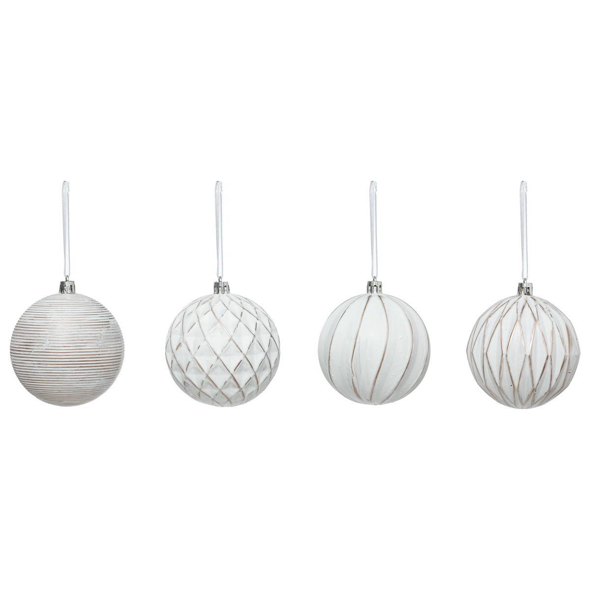 Fééric Lights & Christmas - Déco de sapin Lot de 4 Boules de noël aspect céramique D 8 cm Blanc et Doré - Imagen 1