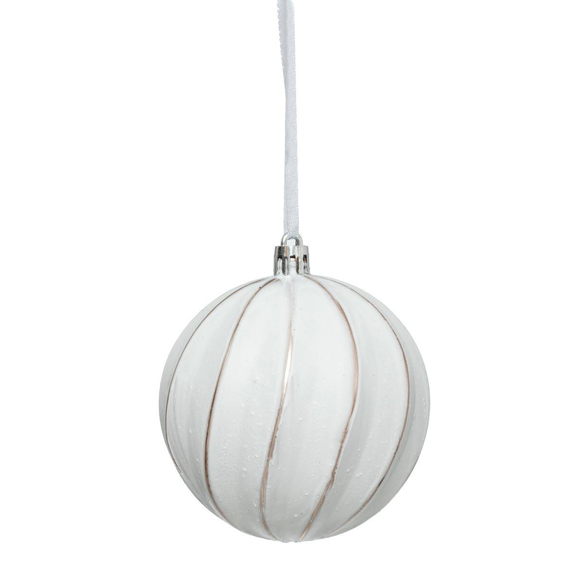 Fééric Lights & Christmas - Déco de sapin Lot de 4 Boules de noël aspect céramique D 8 cm Blanc et Doré - Imagen 4
