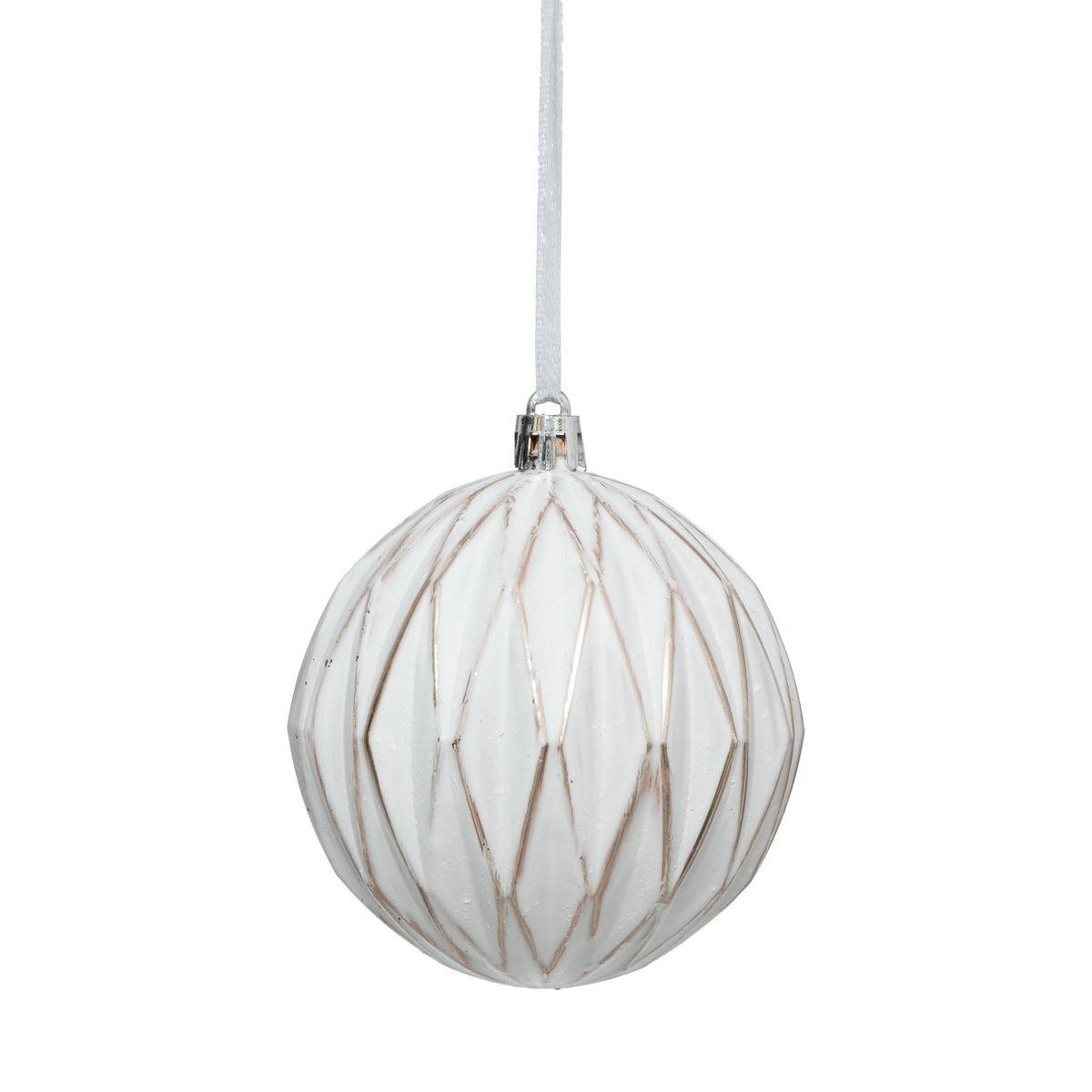 Fééric Lights & Christmas - Déco de sapin Lot de 4 Boules de noël aspect céramique D 8 cm Blanc et Doré - Imagen 5