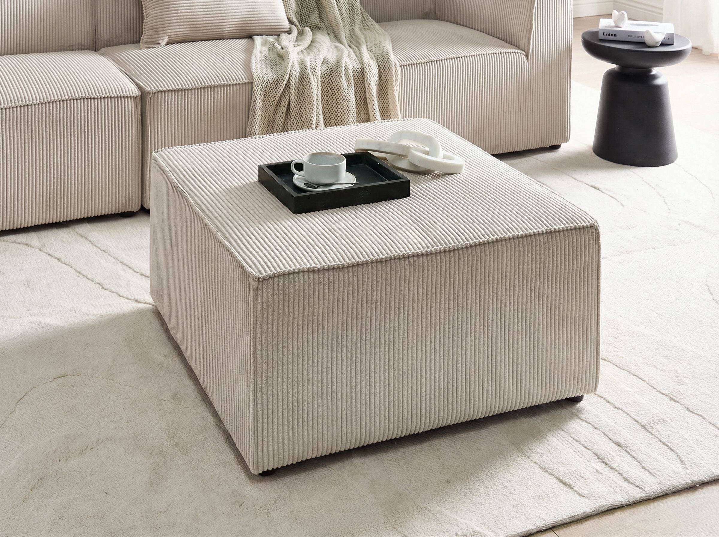 Beliani - Pouf ottoman Velours côtelé Beige LEMVIG - 83x83x41- Beliani - Image 1