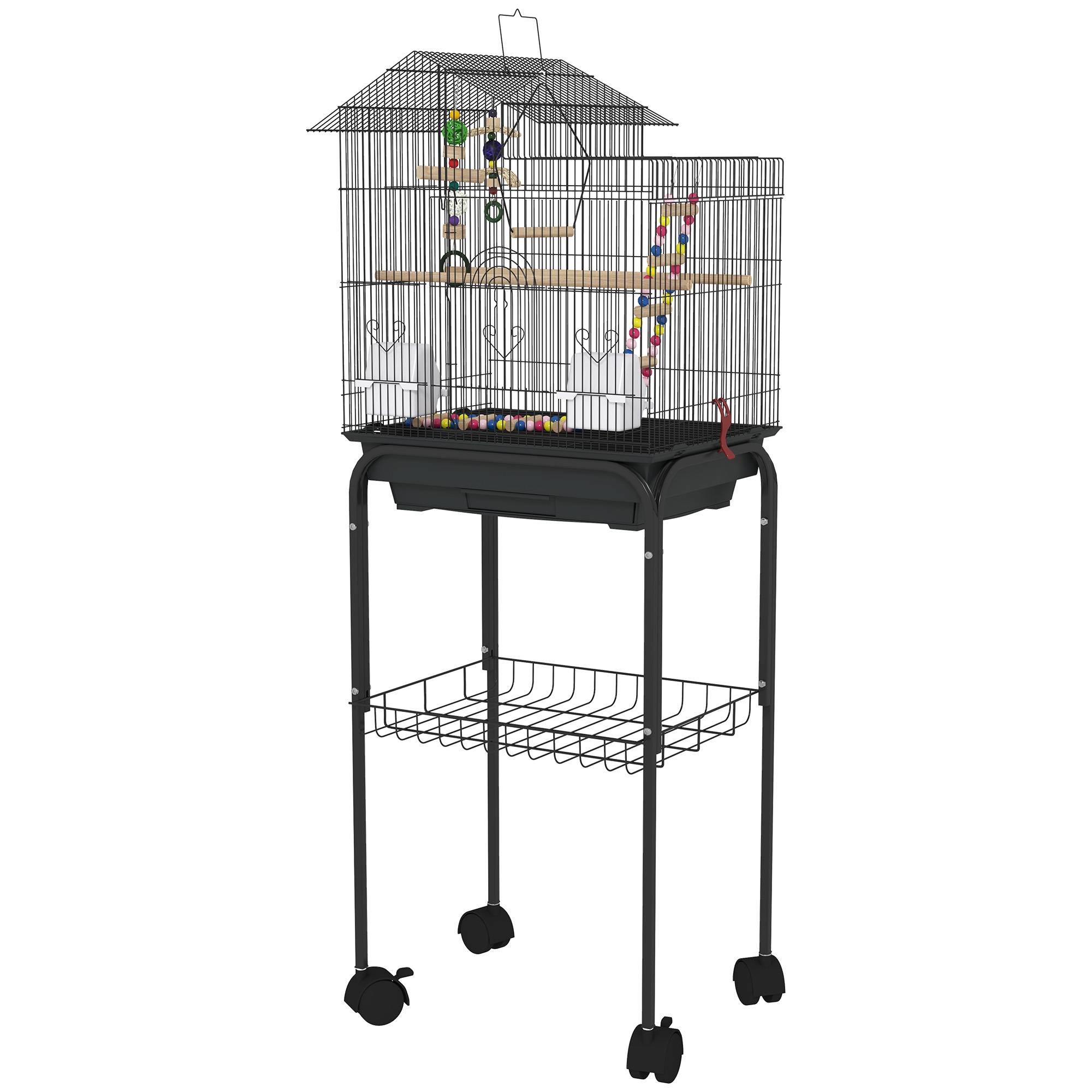 Cage à oiseaux sur roues 46 x 36 x 120 cm 2 mangeoires 2 perchoirs étagère cage pour perruche calopsitte conure pinson canaris - Image 2