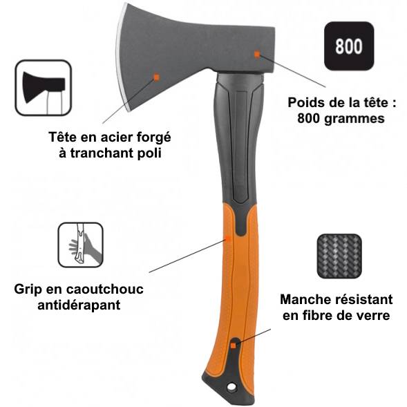 Gt Garden - Lot de 2 haches avec manche en fibre de verre : hache + hachette - GT GARDEN - Imagen 2