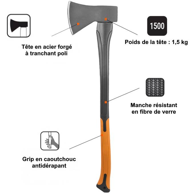 Gt Garden - Lot de 2 haches avec manche en fibre de verre : hache + hachette - GT GARDEN - Imagen 3