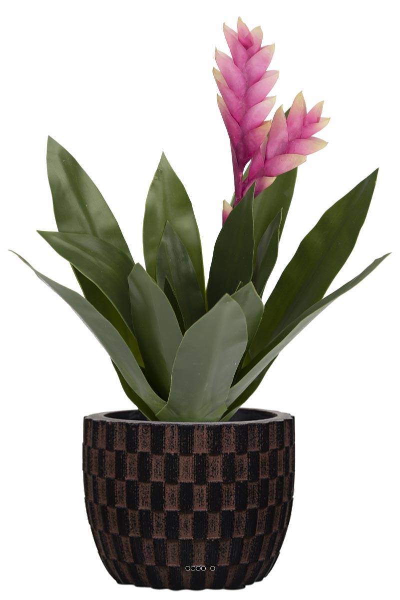 Artificielles - Bromélia fleurie artificielle en pot, H 40 cm Rose soutenu - couleur: Rose soutenu - Imagen 2