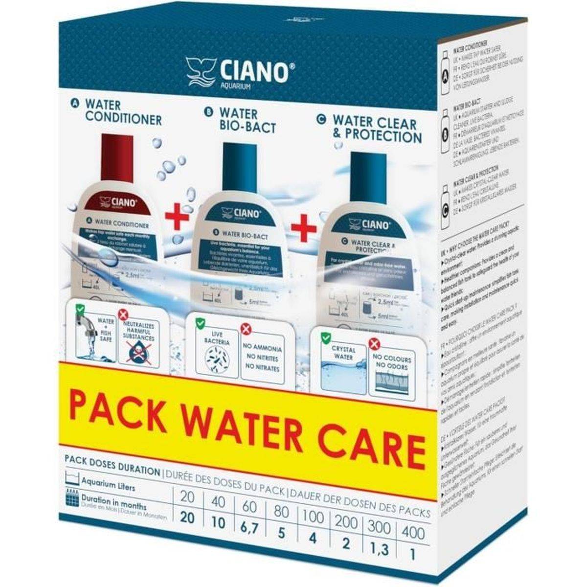 Ciano - Kit soin eau d’aquarium 3 x 100 ml, conditioner bio-bactéries clarifiant - CIANO - Image 1