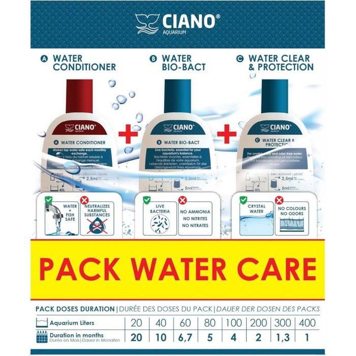 Ciano - Kit soin eau d’aquarium 3 x 100 ml, conditioner bio-bactéries clarifiant - CIANO - Image 2