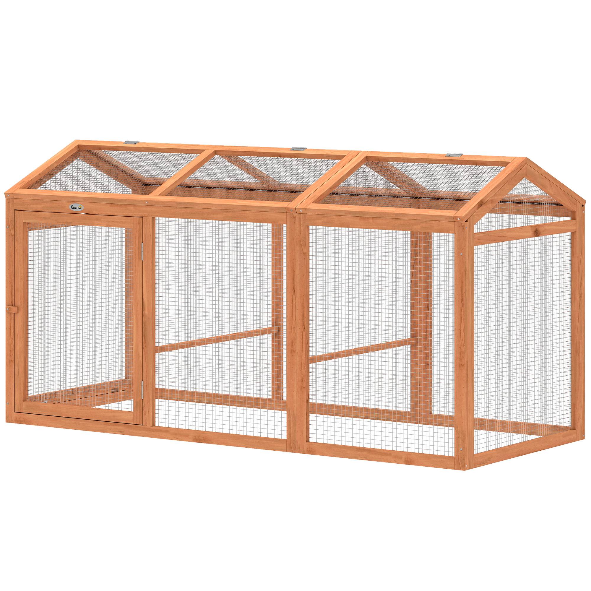 Poulailler enclos avec perchoir, double porte, bois et métal, pour 4 poules, 156 x 70,5 x 84 cm orange - Image 2