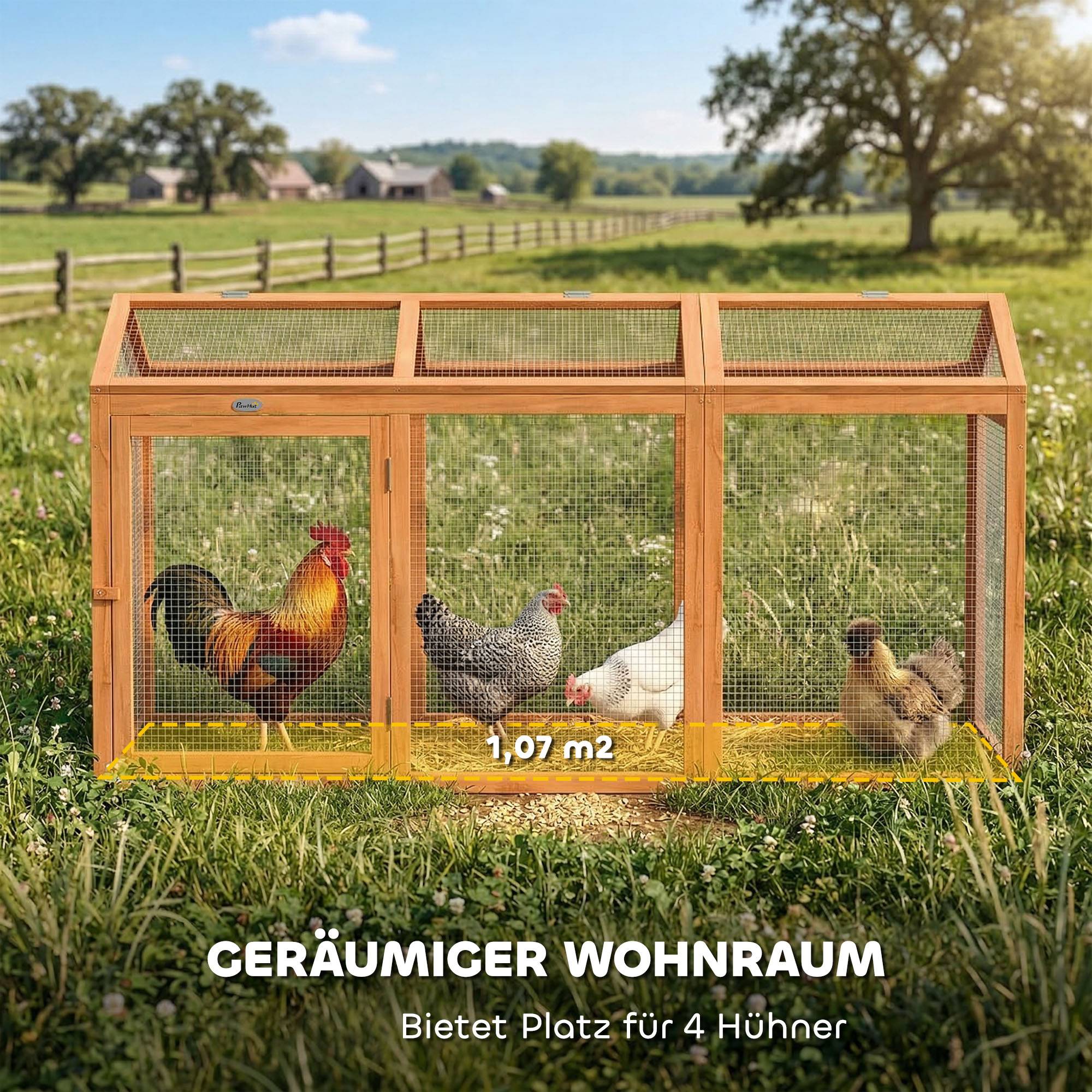 Poulailler enclos avec perchoir, double porte, bois et métal, pour 4 poules, 156 x 70,5 x 84 cm orange - Image 8