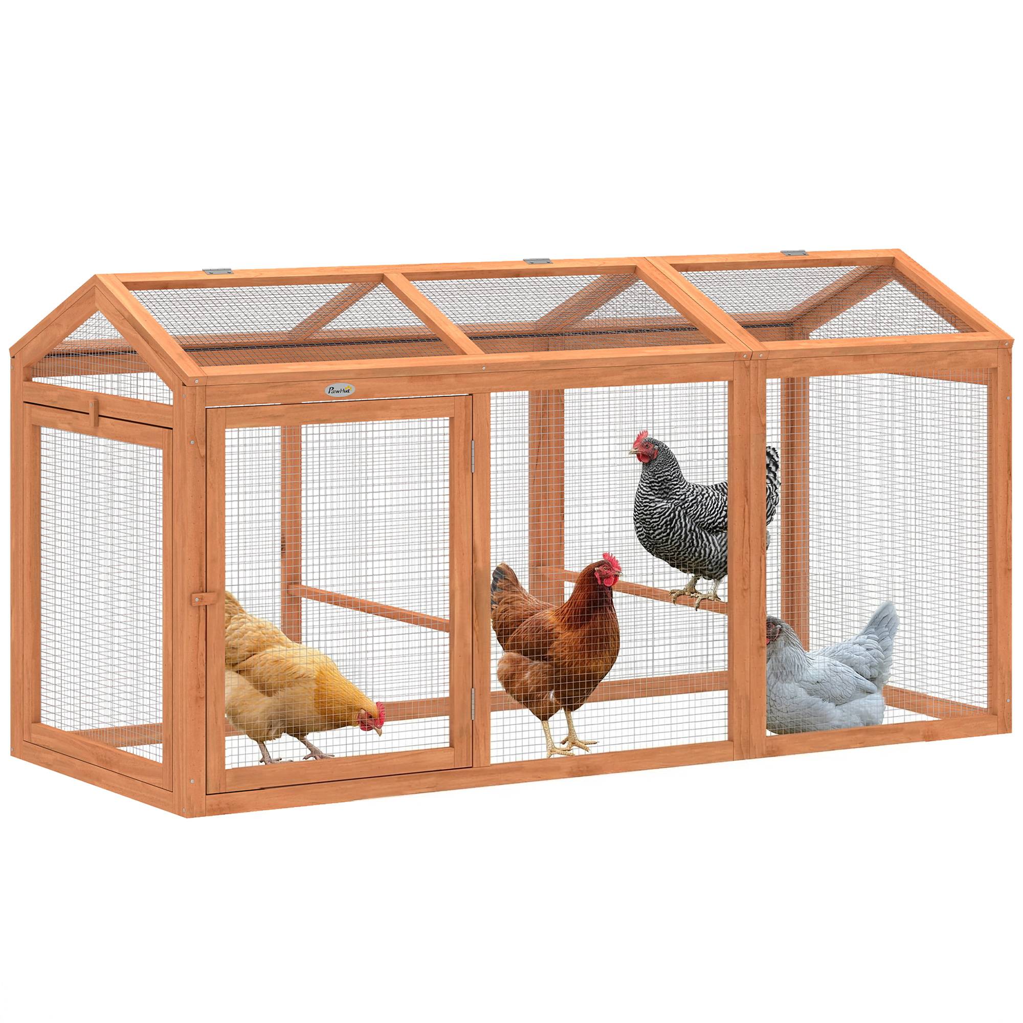 Poulailler enclos avec perchoir, double porte, bois et métal, pour 4 poules, 156 x 70,5 x 84 cm orange - Image 1