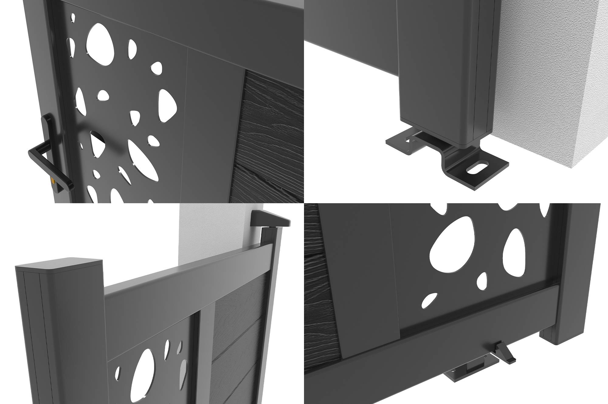 CASANOOV - Portillon bois composite 1m ATHOS SUNNY H.160cm gris anthracite avec cadre aluminium + 2 poteaux EIFEL aluminium 10x10cm - Image 5