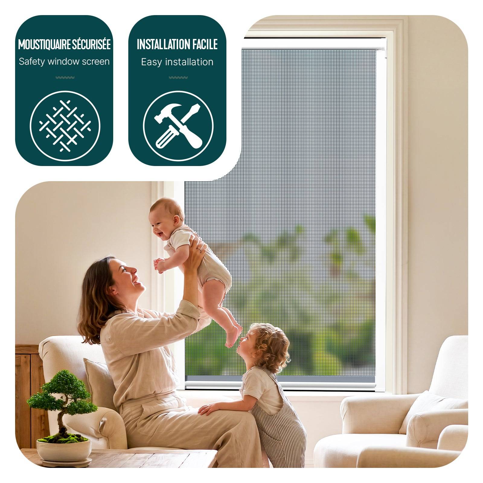 Vounot - Moustiquaire de fenêtre L80 x H130 cm enroulable et recoupable en PVC blanc VOUNOT® - Image 5