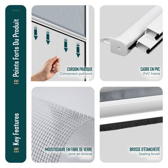 Vounot - Moustiquaire de fenêtre L80 x H130 cm enroulable et recoupable en PVC blanc VOUNOT® - Image 6