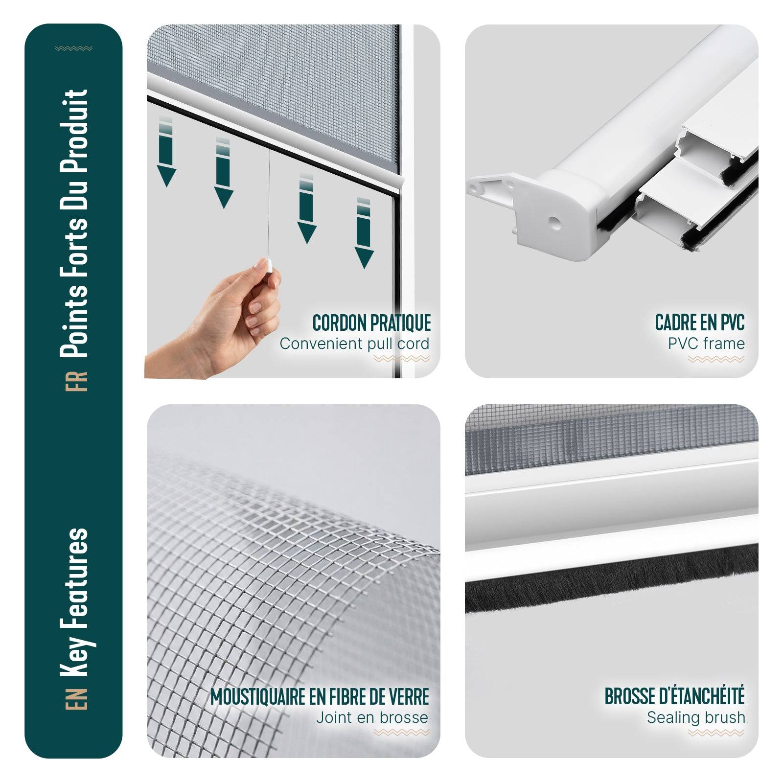 Vounot - Moustiquaire de fenêtre L80 x H130 cm  enroulable et recoupable en PVC blanc VOUNOT® - Image 6