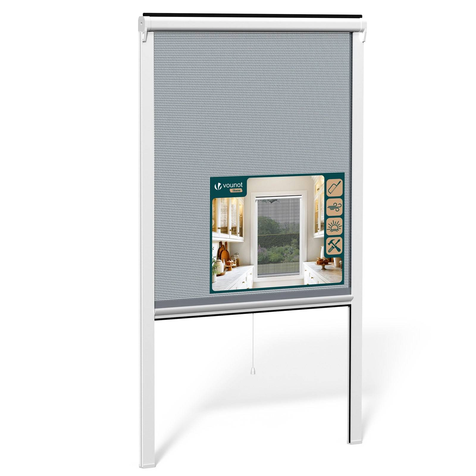Vounot - Moustiquaire de fenêtre L80 x H130 cm  enroulable et recoupable en PVC blanc VOUNOT® - Image 1