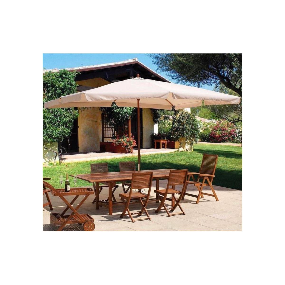 Parasol de jardin 3m x 3m Forme Carrée Blanc Ecru avec bordure de 50 mm Mat bois naturel KZ GARDEN - Imagen 6