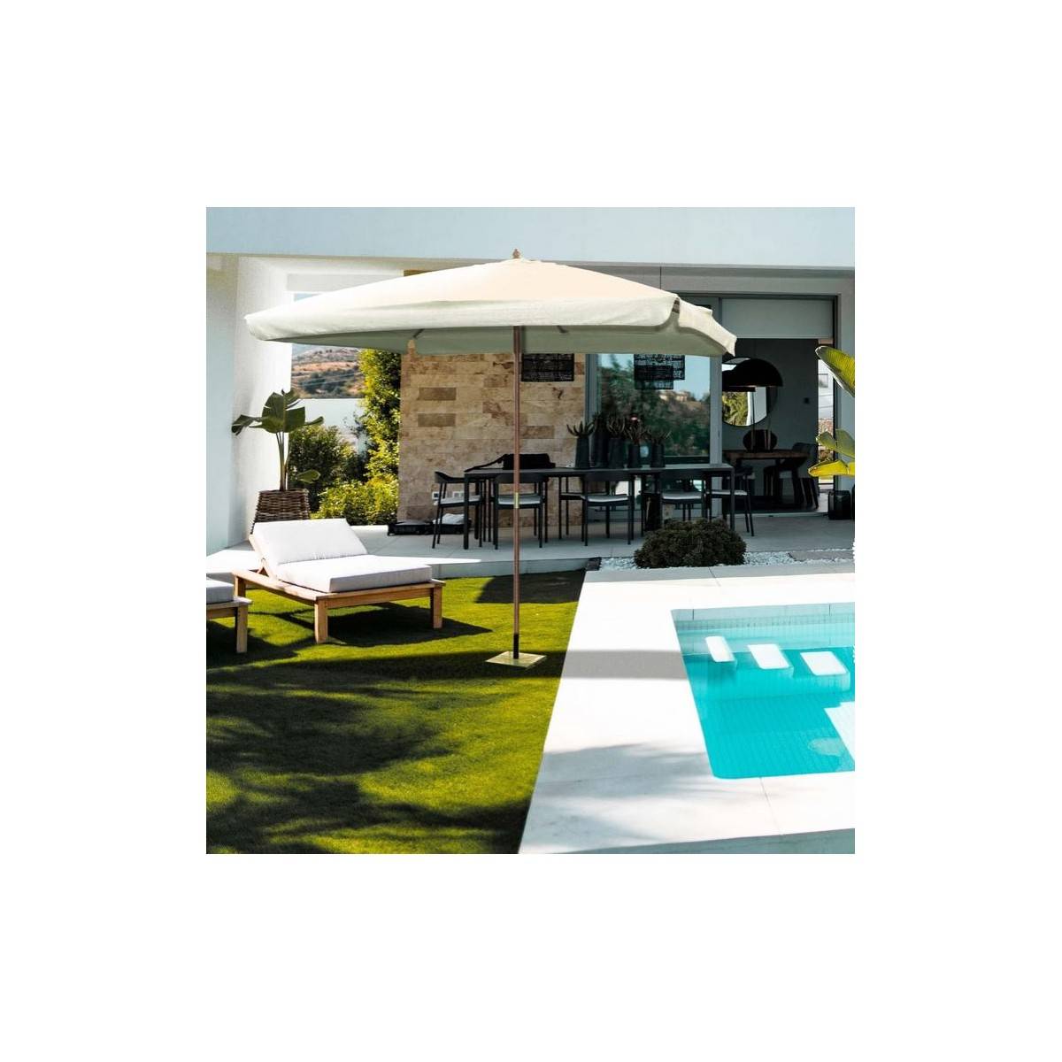Parasol de jardin 3m x 3m Forme Carrée Blanc Ecru avec bordure de 50 mm Mat bois naturel KZ GARDEN - Imagen 5