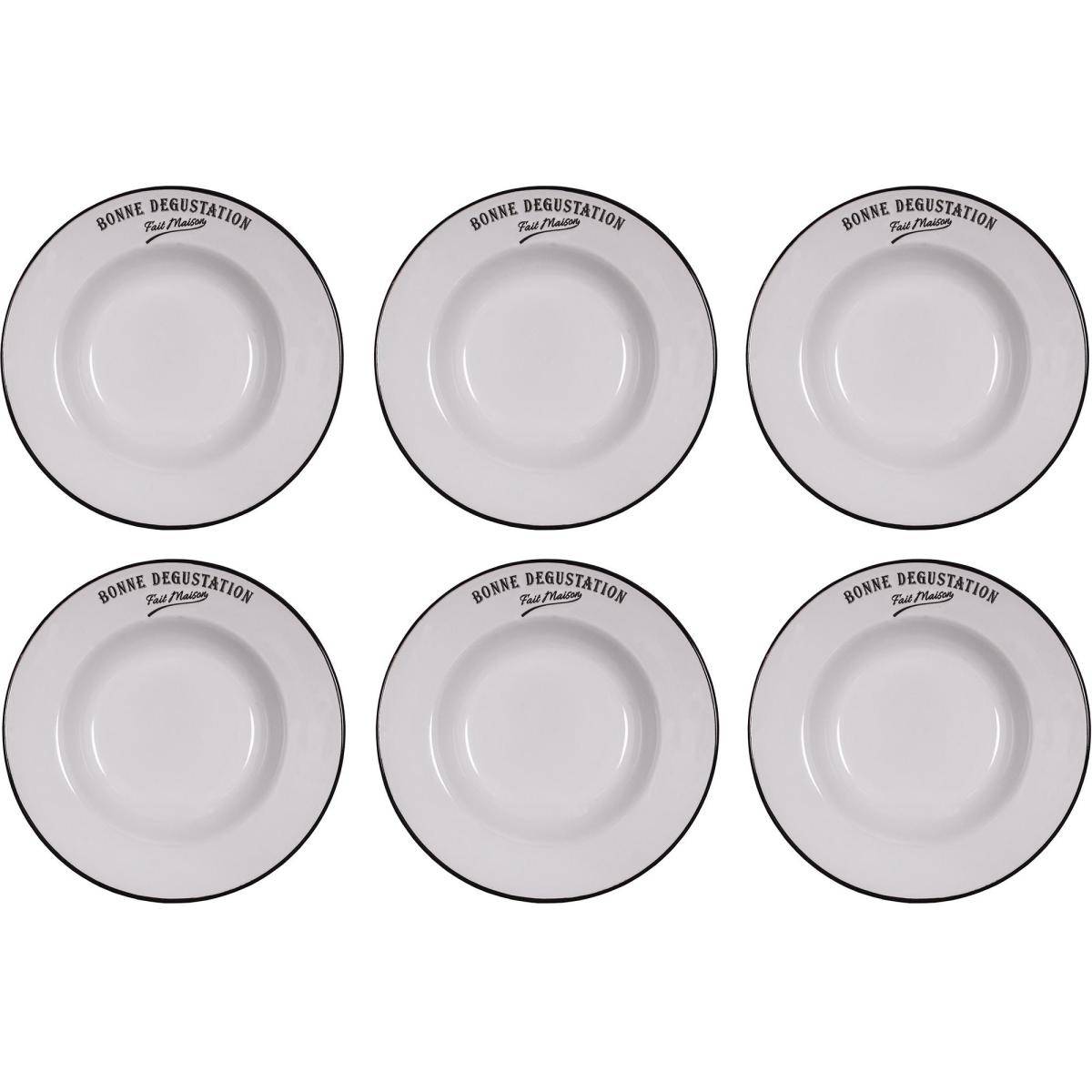 Antic Line Creations - Assiettes en grès blanc Bonne dégustation (Lot de 6) Assiettes creuses - 23 cm Antic Line Créations