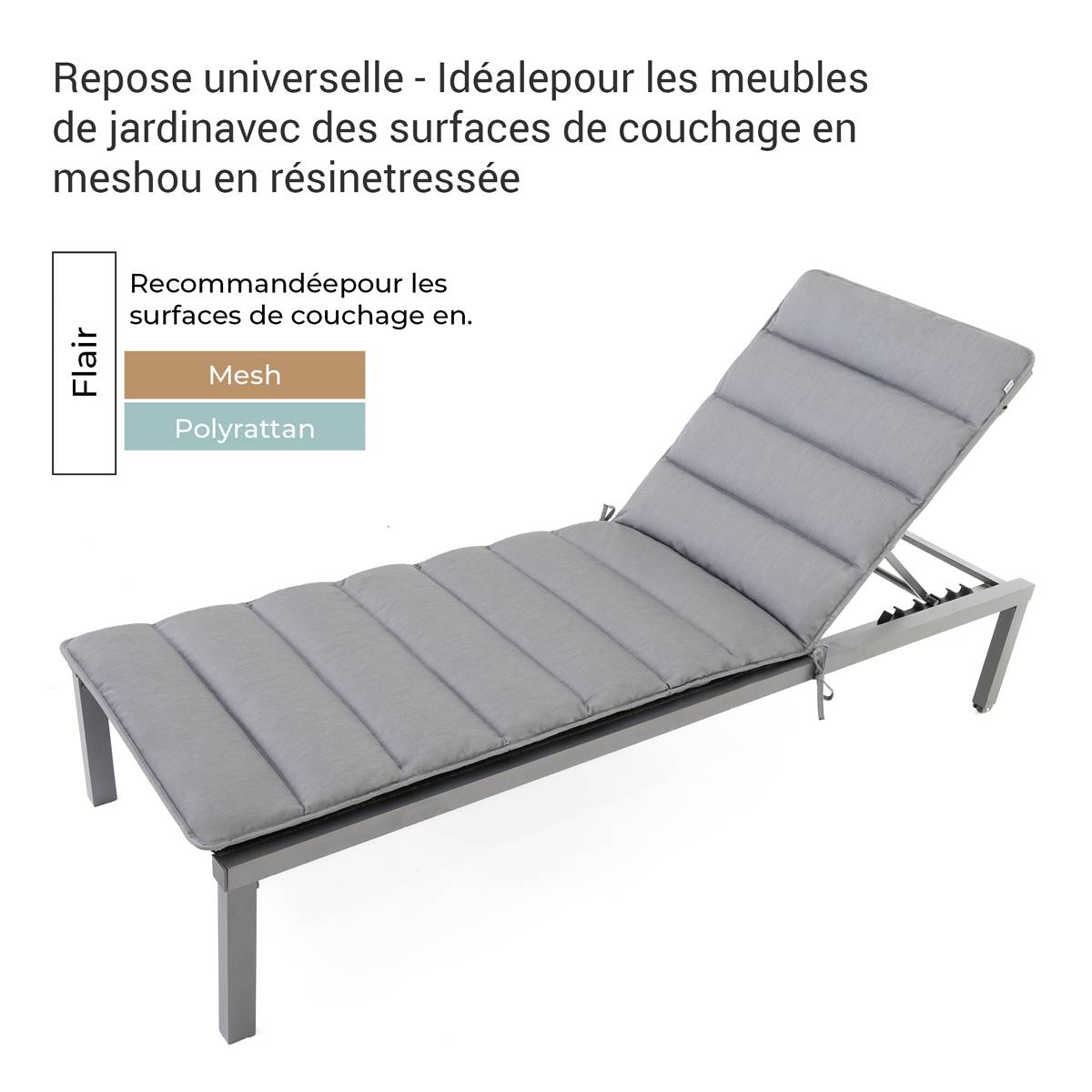 Coussin de Transat FlAIR - gris clair - 190x60cm - Image 3