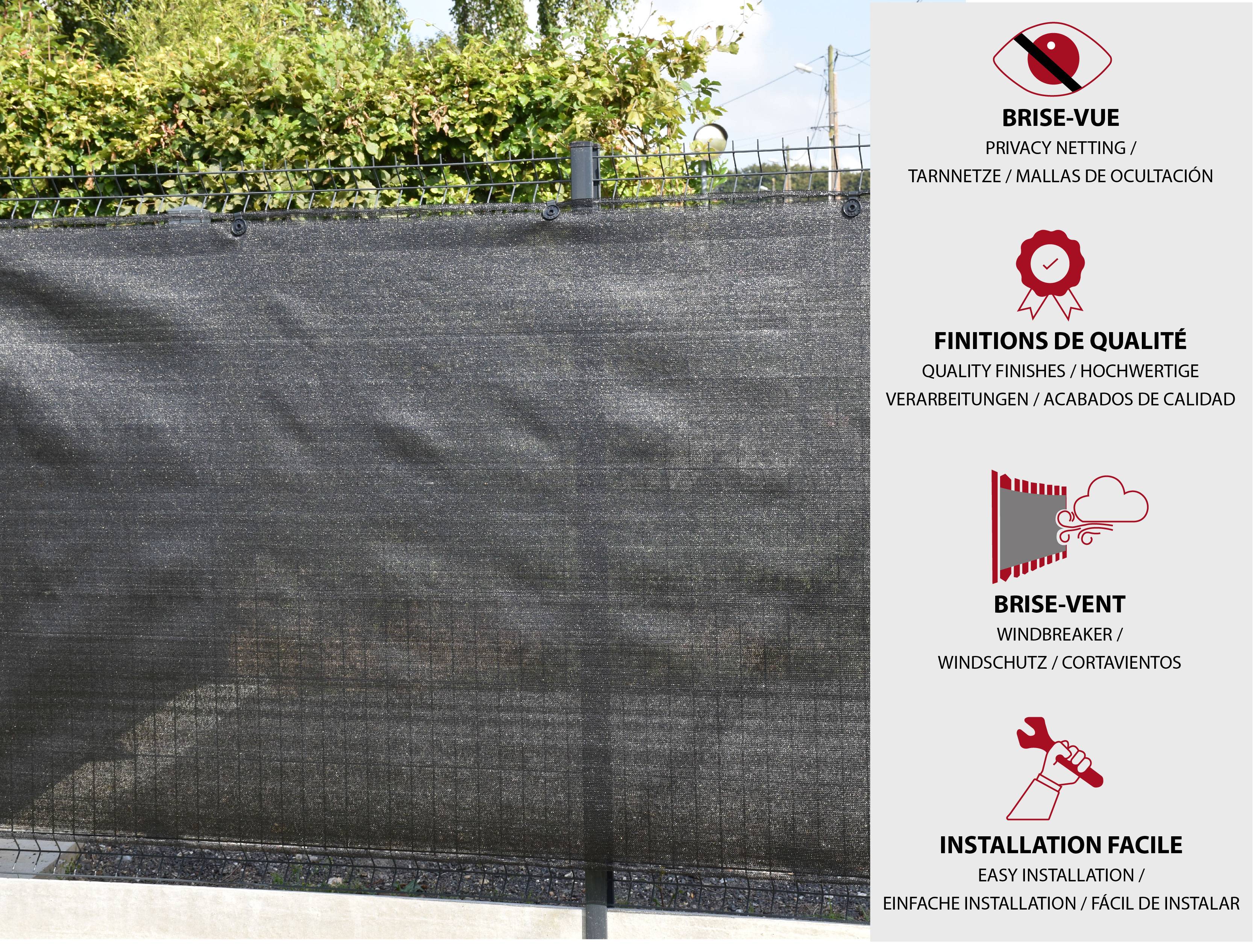 Maille Store - Filet Brise-Vue - 90% - 185gr/m² - Gris - Boutonnières - Grandes dimensions 1.5m x 50m Gris foncé - Imagen 2