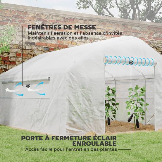 ComfortXL - Serre Tunnel de Jardin 12m² Acier Galvanisé 6 Fenêtres Aération Optimale 4x3x2m Blanc - ComfortXL Outdoor Living - Image 7