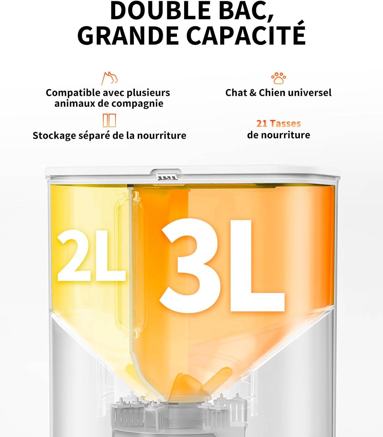 Petkit - YumShare Dual-hopper distributeur de croquettes automatique connecté double avec caméra IA - 5L PETKIT.FR - Imagen 4