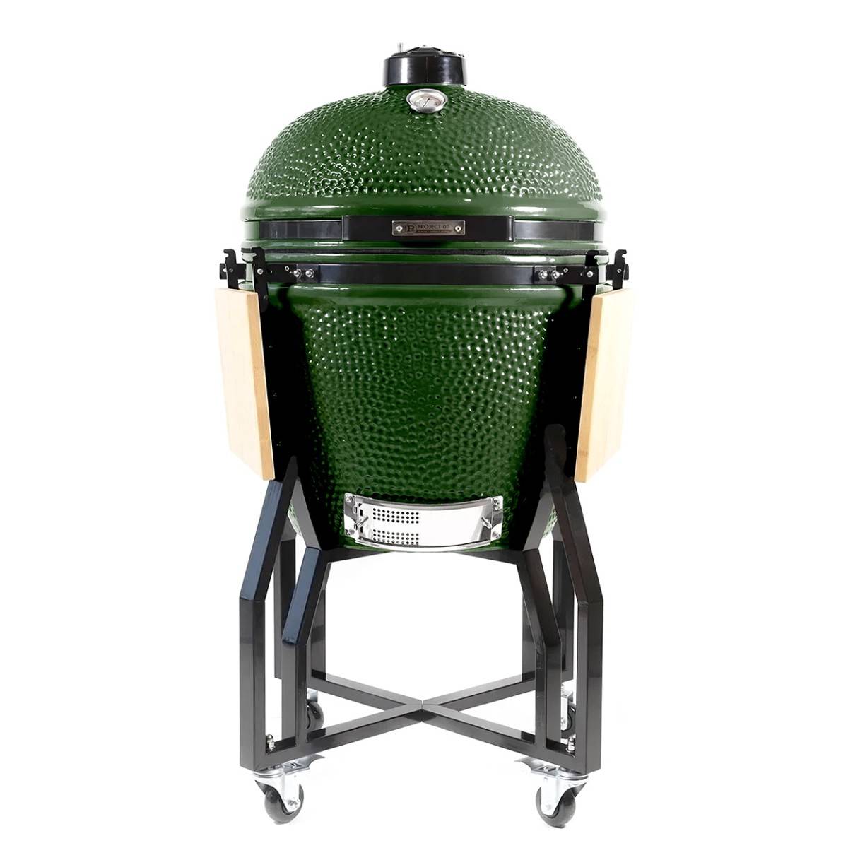 Barbecue à charbon de bois Kamado Céramique Vert - 2 zones de cuisson Grill & Fumoir Ø56cm - Barbecue mobile + 2 tablettes INTEC - Image 2