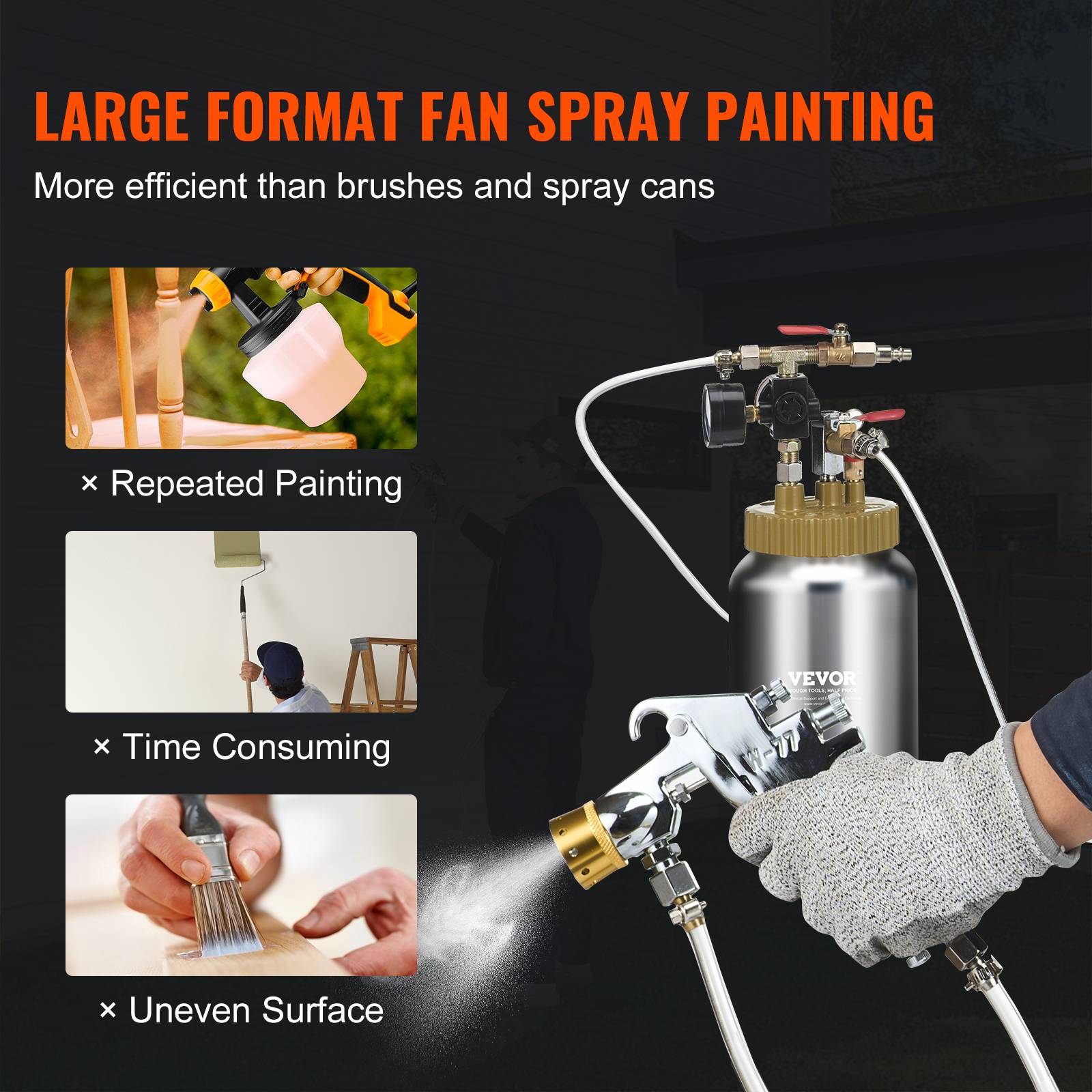 Vevor - VEVOR Pistolet à peinture portable 2L, pression max 45 PSI, buse 1.8mm, pour décoration intérieure. - Image 3