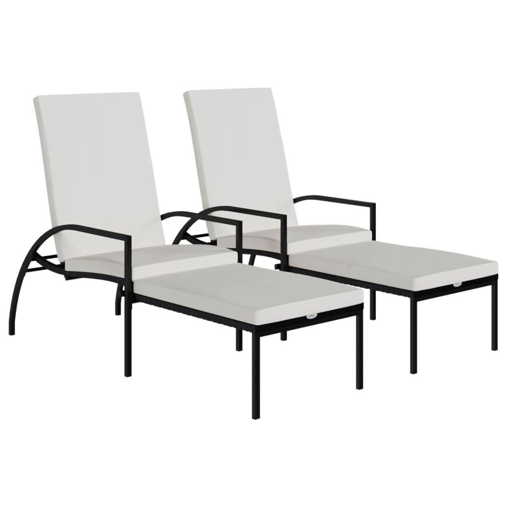Helloshop26 - Lot de deux chaises longues transat avec repose-pied résine tressée noir - Imagen 1