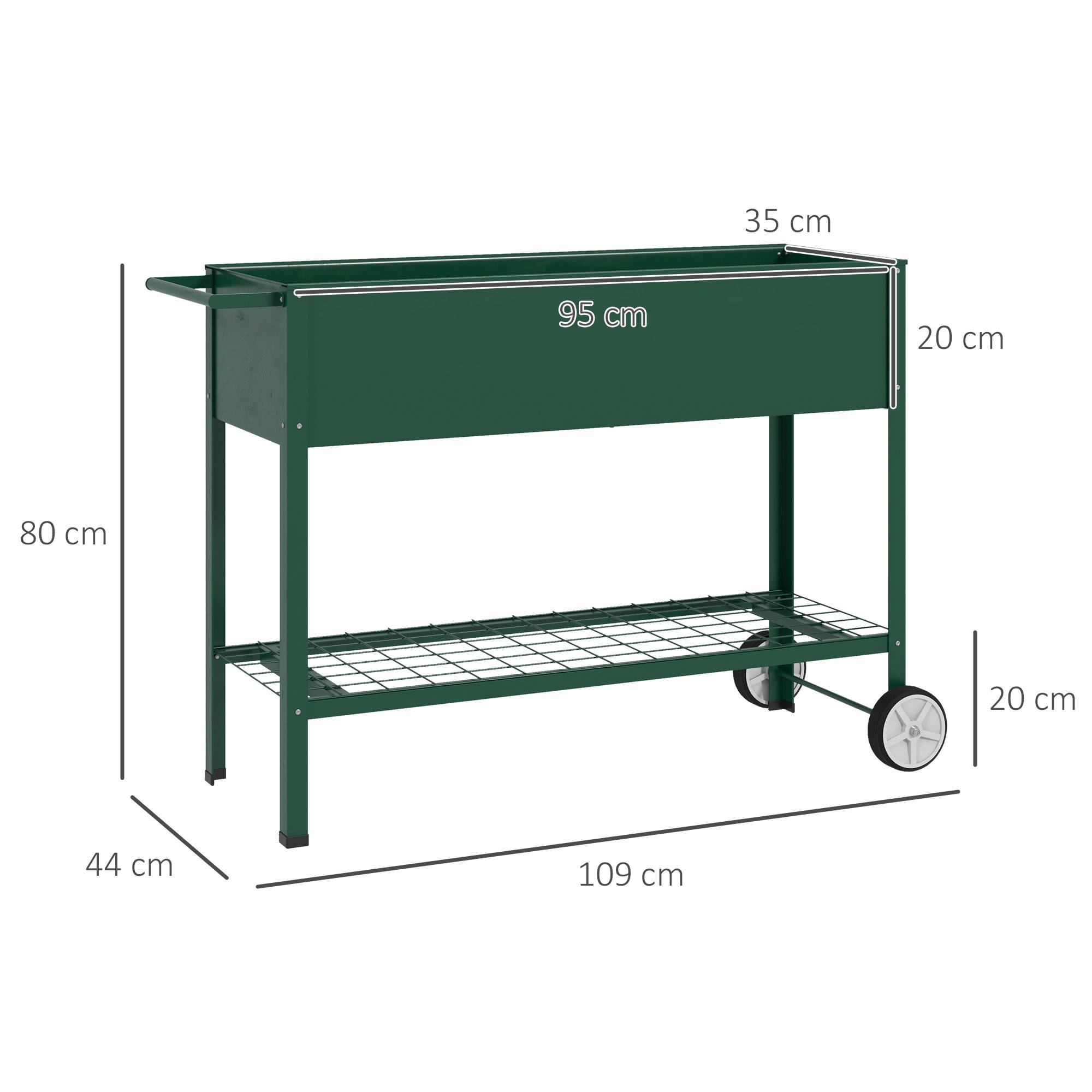 ComfortXL - Potager surélevé métal vert 109 x 44 x 80 cm avec roulettes étagère pour fleurs légumes et jardinage - Image 3