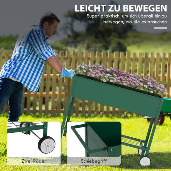 ComfortXL - Potager surélevé métal vert 109 x 44 x 80 cm avec roulettes étagère pour fleurs légumes et jardinage - Image 4