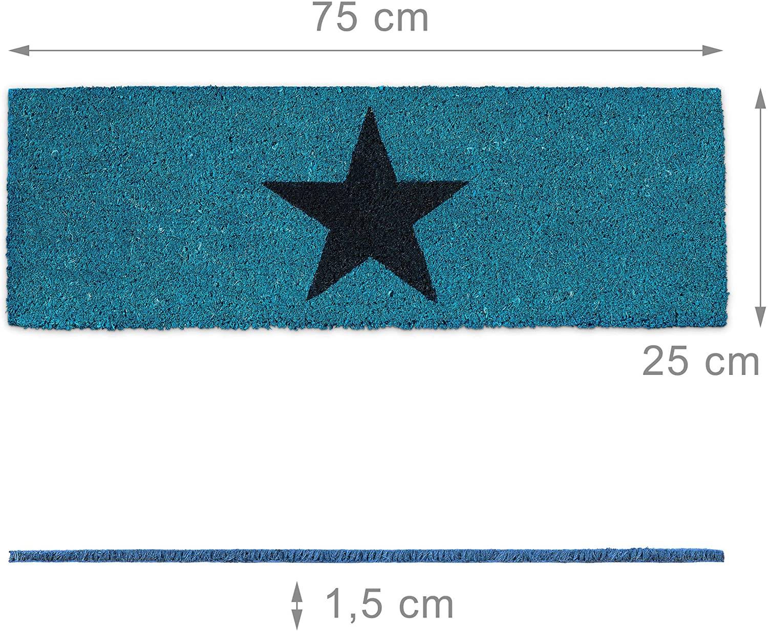 Helloshop26 - Paillasson tapis de sol porte d’entrée essuie-pieds étoiles fibres de coco bleu - Imagen 2