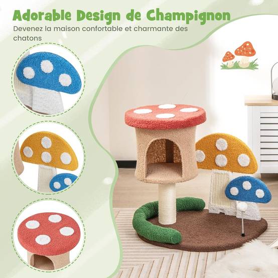 Arbre à Chat Mignon en Forme de Champignon, Tour à Chat 4 en 1 ,Charge 10 KG Chaque Couche(59 CM) - Image 8