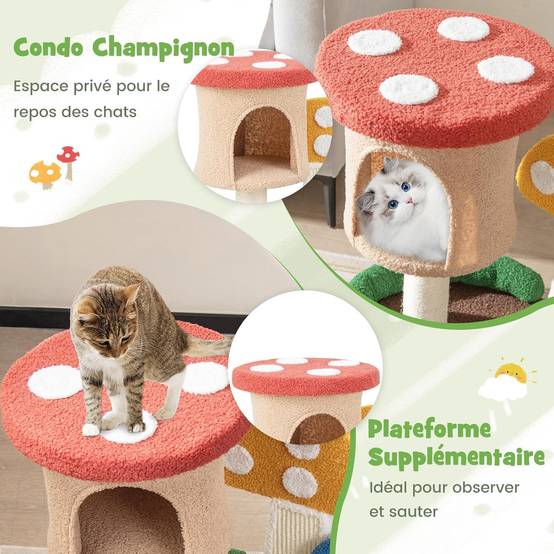 Arbre à Chat Mignon en Forme de Champignon, Tour à Chat 4 en 1 ,Charge 10 KG Chaque Couche(59 CM) - Image 5