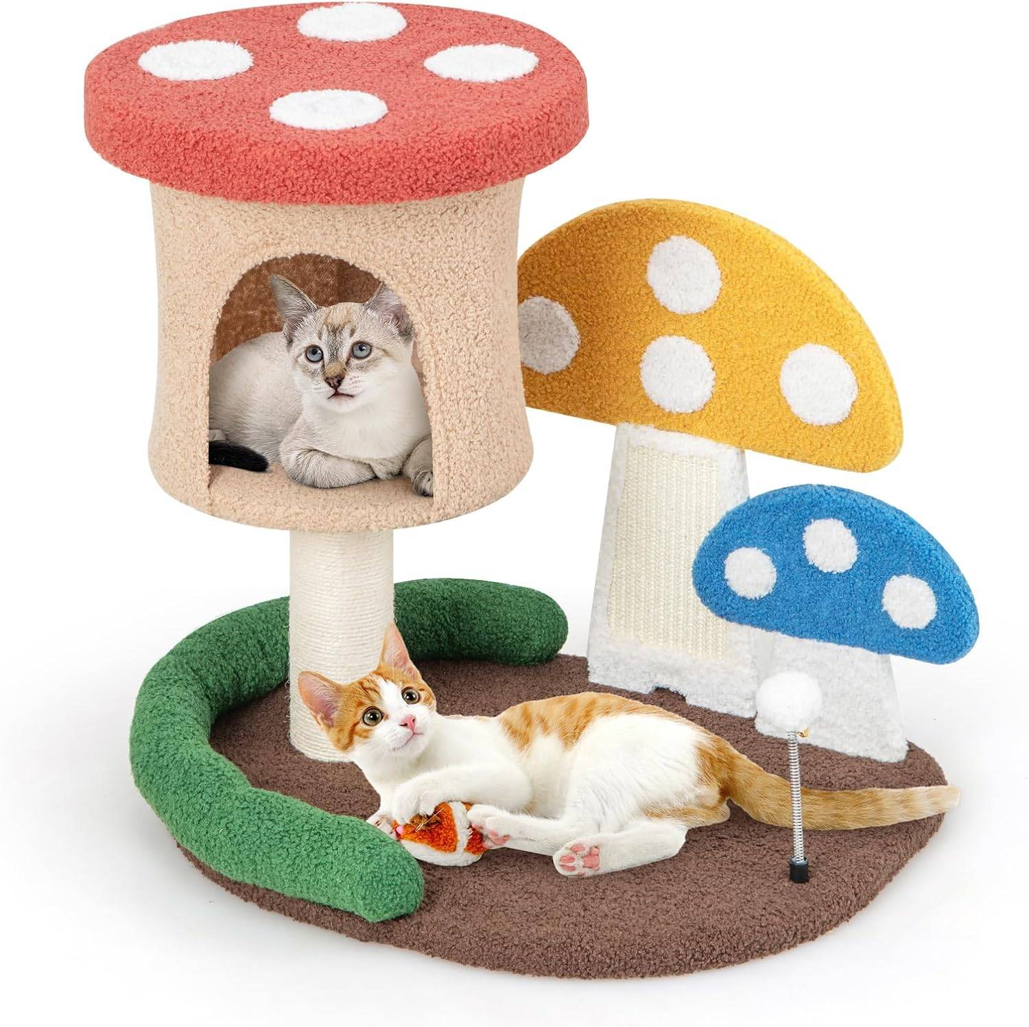 Arbre à Chat Mignon en Forme de Champignon, Tour à Chat 4 en 1 ,Charge 10 KG Chaque Couche(59 CM) - Image 1