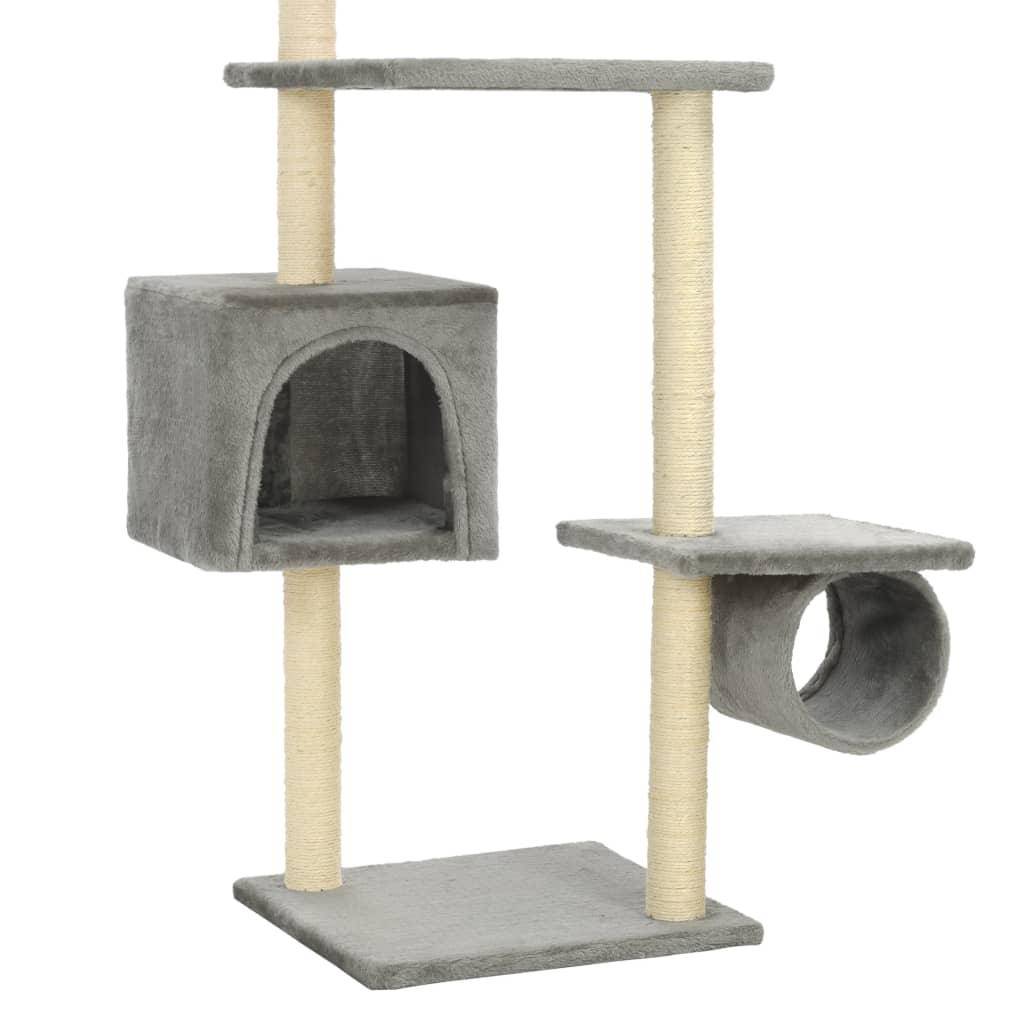 Helloshop26 - Arbre à chat griffoir grattoir niche jouet animaux peluché en sisal 260 cm gris - Imagen 6