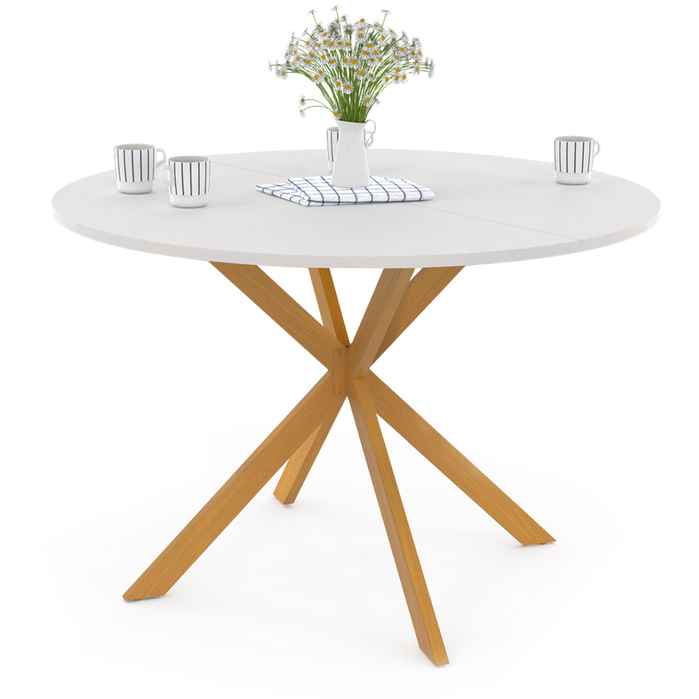 Table à manger ronde ALIX 6 personnes pied araignée bois plateau blanc GISELE 110 cm - Image 2