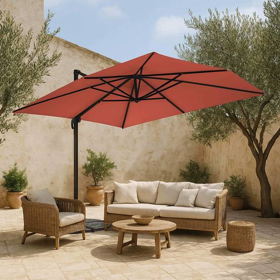 Oviala - Parasol déporté inclinable et rotatif 4x3m en aluminium terracotta Caserta - Oviala - Image 2