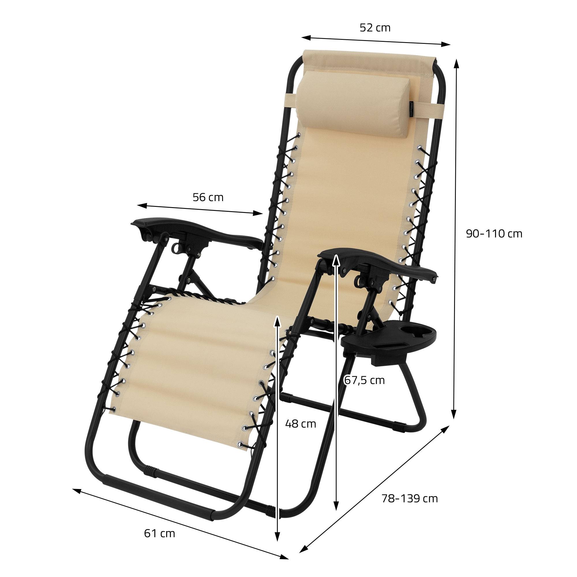 Ecd-Germany - Lot de 2 Chaise Longue avec Appui-Tête et Porte-Gobelet, Pliable, Beige, en Acier/Tissu Polyester Oxford, Bain de Soleil de Jardin - Imagen 9